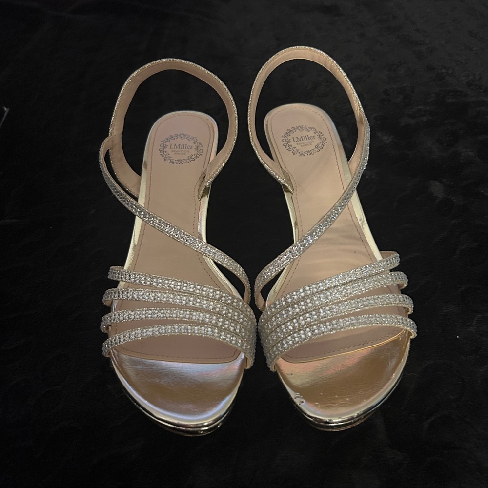 l. Miller Nalda Gold Rhinestone Kitten Heels